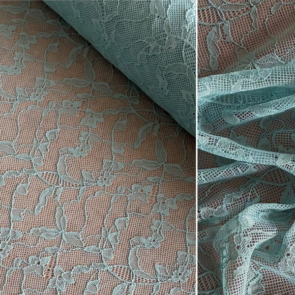 Snow White & Aquamarine Allover Stretch Lace (160cm wide) - 1m