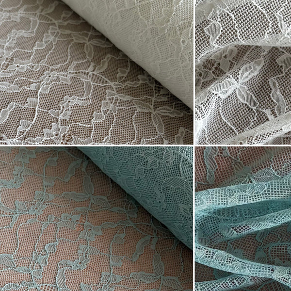 Snow White & Aquamarine Allover Stretch Lace (160cm wide) - 1m