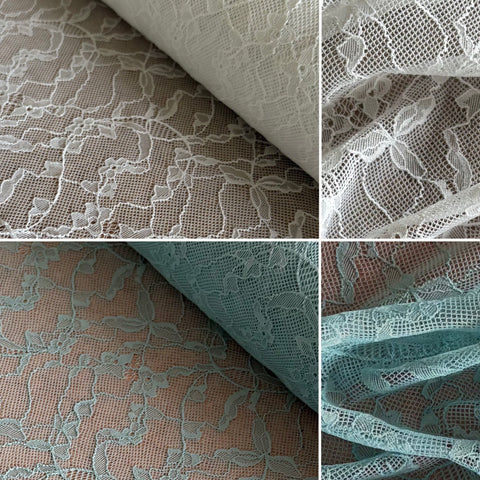 Snow White & Aquamarine Allover Stretch Lace (160cm wide) - 1m