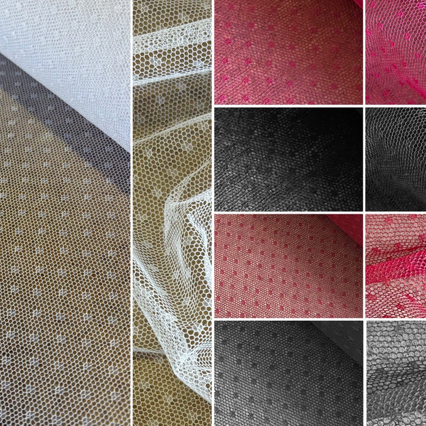Filet de tulle à mailles rigides et légères à pois (toutes les couleurs) - 1 m