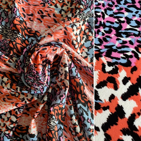 Black Pink Blue Leopard Tiger Lycra Fabric - 1m