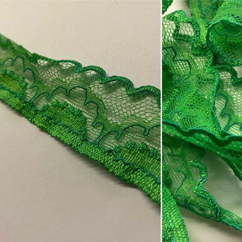 Green Narrow Corded Scallop Edged Lace 34mm Wide - (3m)