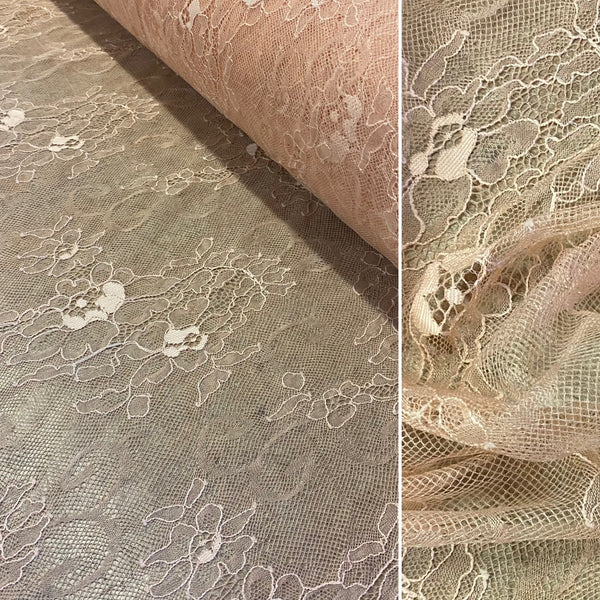 Black Chocolate, Nude & Peach Allover Rigid Leavers Lace (125cm wide) - 1m