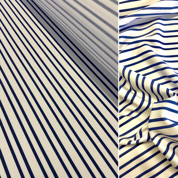 Navy Blue & White Thin Stripe Lycra Fabric - 1m