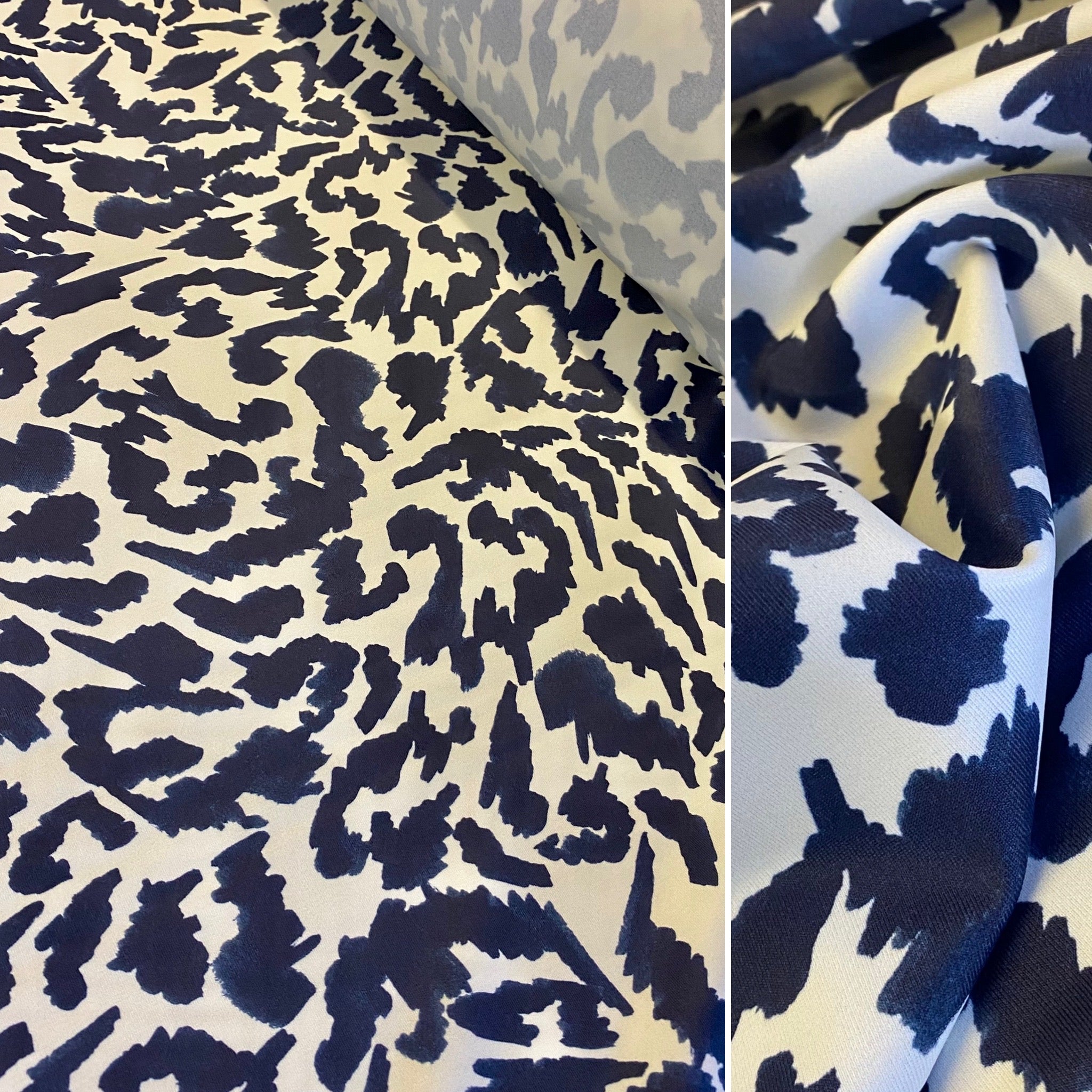 Navy Abstract Digital Leopard Lycra Fabric - 1m