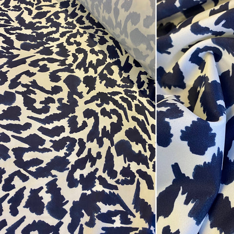 Navy Abstract Digital Leopard Lycra Fabric - 1m