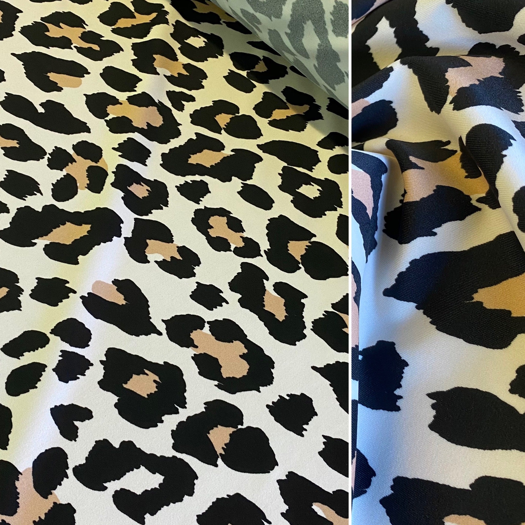 Beige Tan & Black Classic Leopard Lycra Fabric - 1m