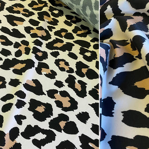 Beige Tan & Black Classic Leopard Lycra Fabric - 1m