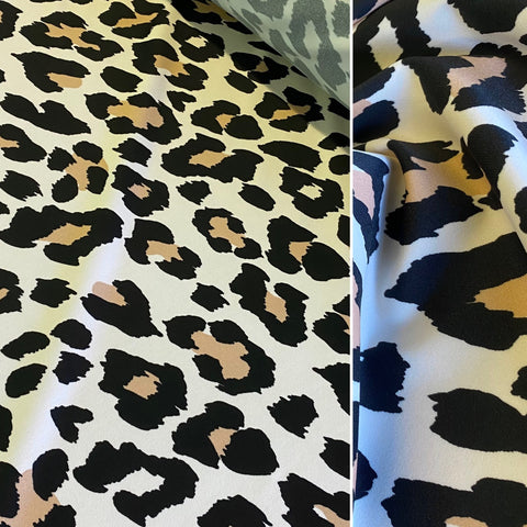 Beige Tan & Black Classic Leopard Lycra Fabric - 1m