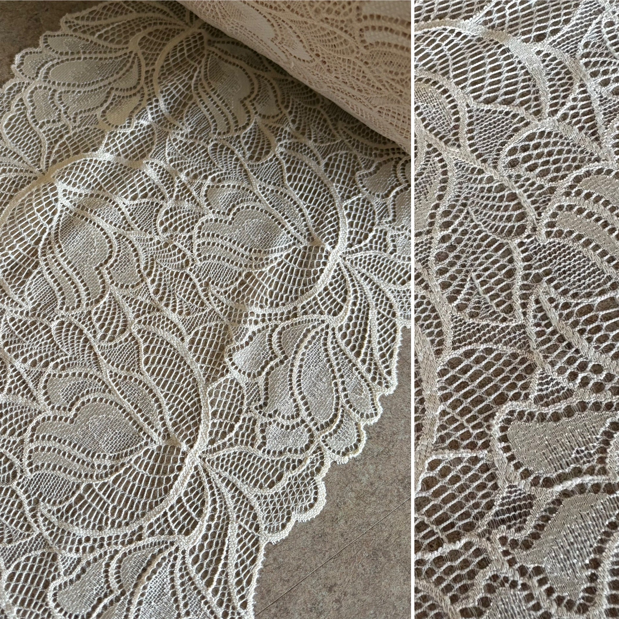 Cream or Claret / Cassis Stretch Galloon Lace (22cm Wide) - 1m