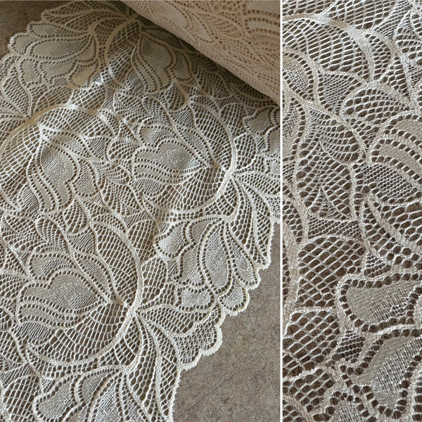 Cream or Claret / Cassis Stretch Galloon Lace (22cm Wide) - 1m