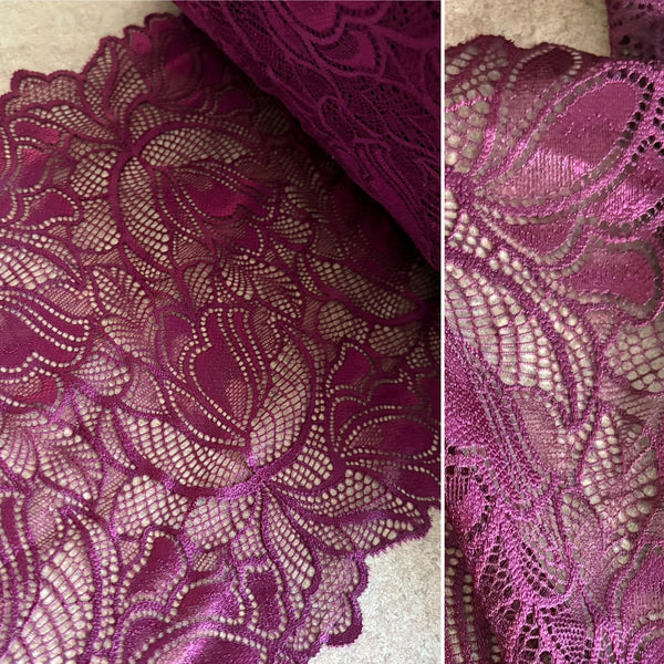 Cream or Claret / Cassis Stretch Galloon Lace (22cm Wide) - 1m