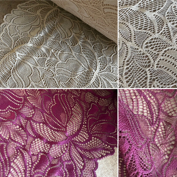 Cream or Claret / Cassis Stretch Galloon Lace (22cm Wide) - 1m