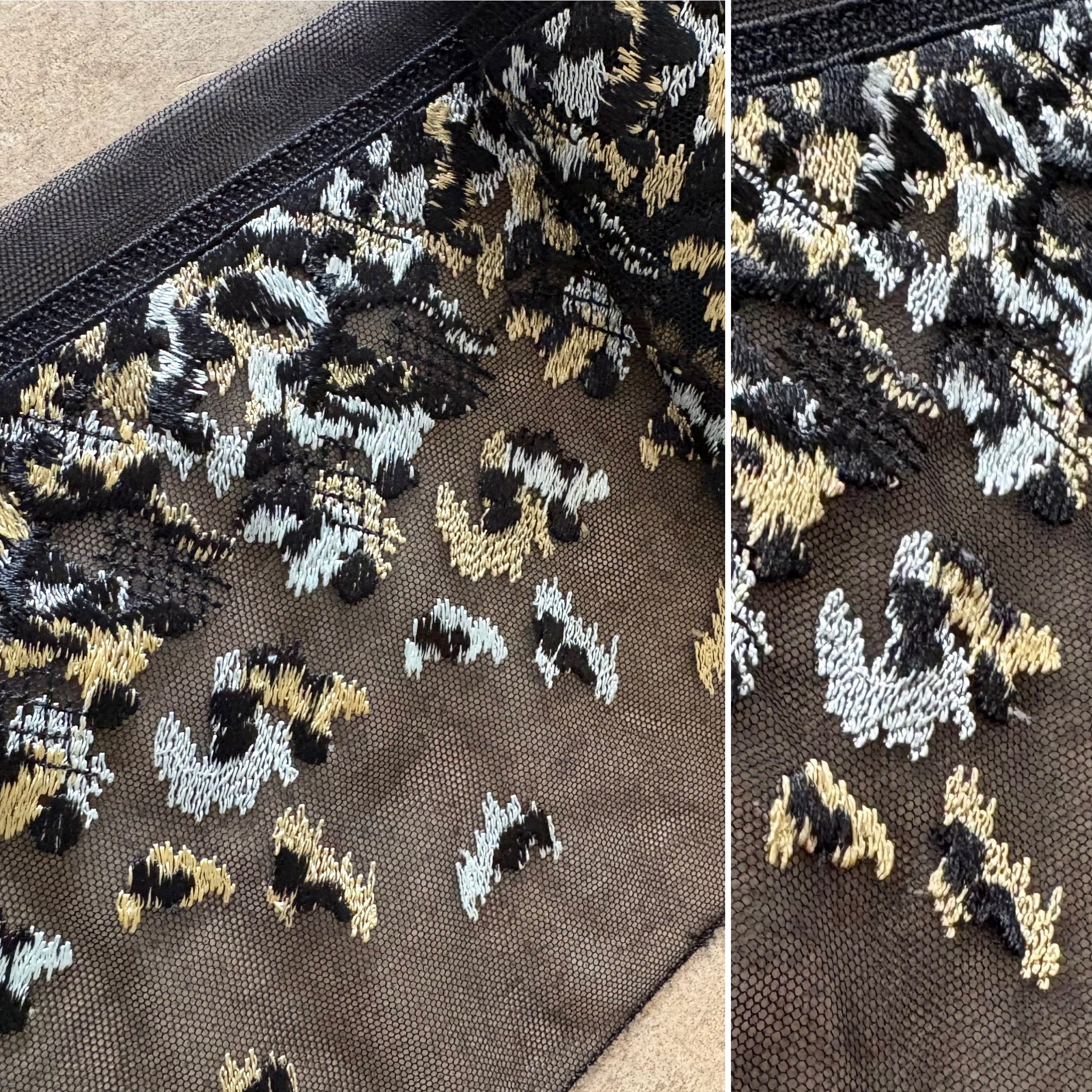 Black, Gold & White Leopard Rigid Embroidery Edging “Lace” (15cm Wide) - 1m