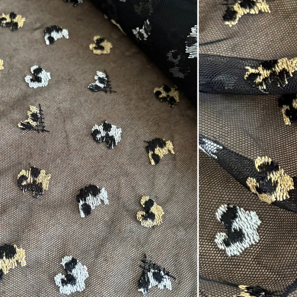 Black, Gold & White Leopard Rigid Embroidery Edging “Lace” (15cm Wide) - 1m