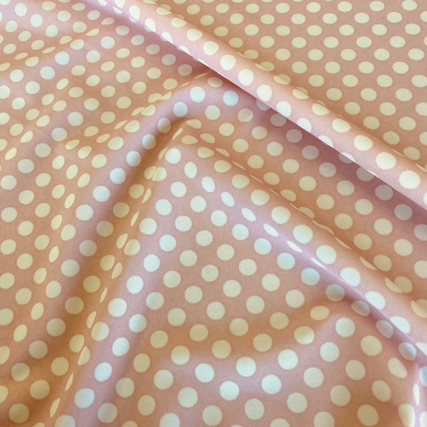 Pink and Off White Polka Dot Spot Lycra Fabric - 1m