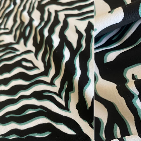 Tissu de bain en Lycra en nylon imprimé animal zèbre/tigre noir vert et blanc - 1 m