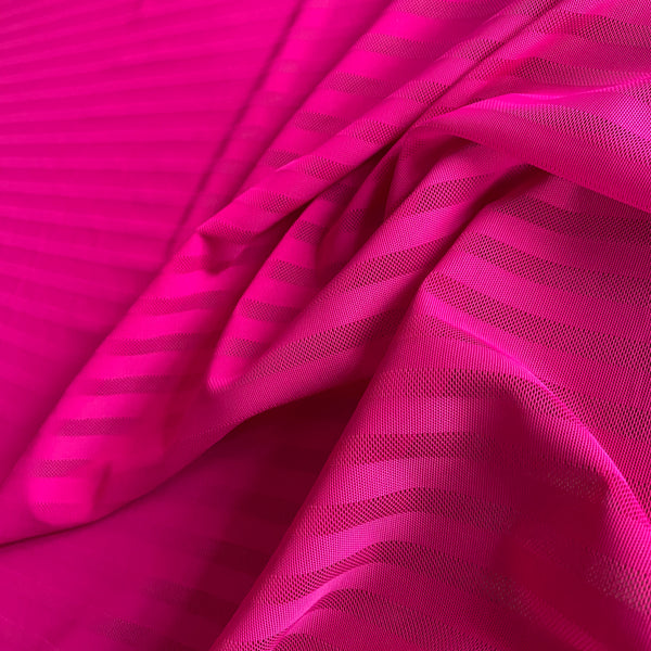 Black Fuchsia and Maroon Medium Weight Striped Powernet Stretch Mesh Tulle  - 1m