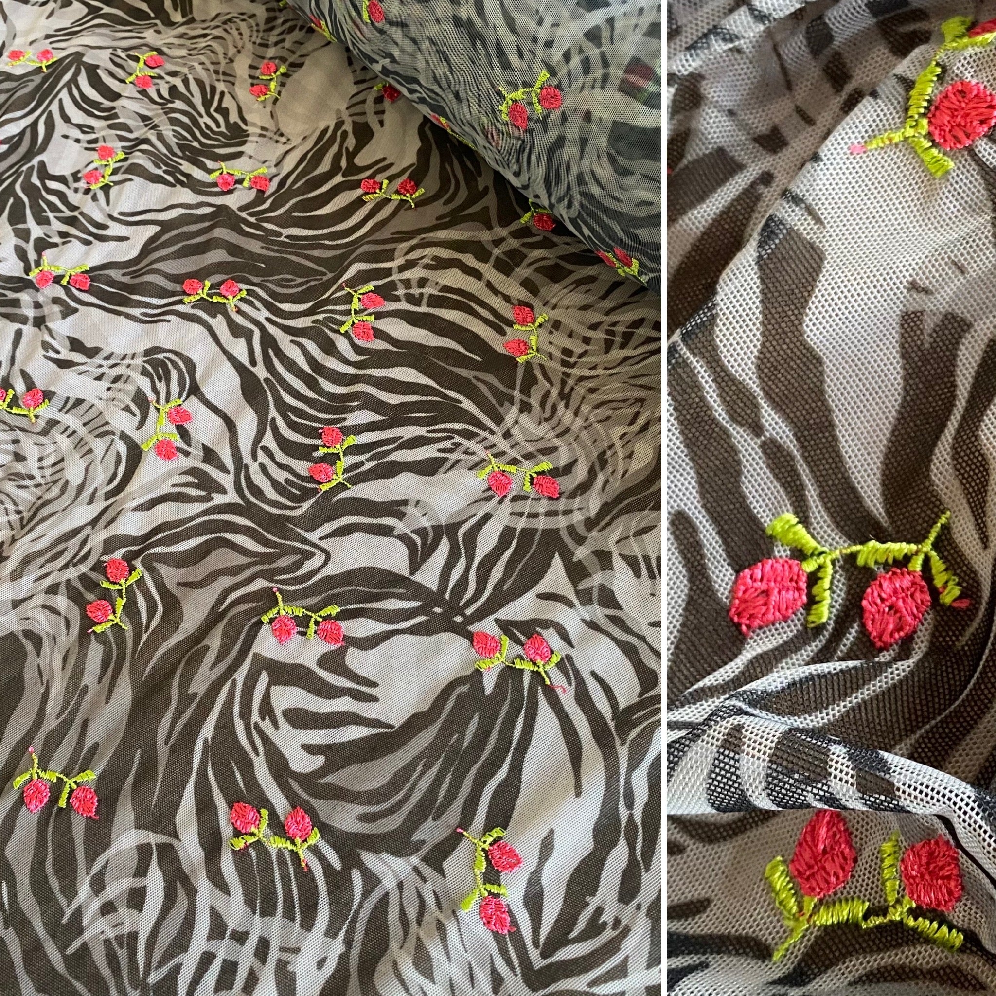 Zebra Animal Print & Floral Soft Lightweight Stretch Mesh Tulle Net - 1m