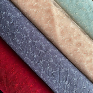 Scarlet, Blue Slate, Peach & Aqua Allover Embroidery Mesh Tulle Net - 1m