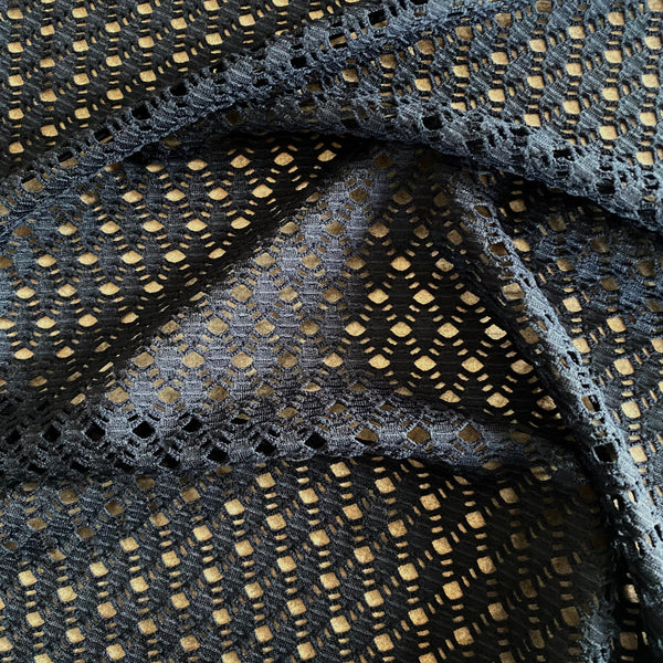 Black Looped Crochet “Macrame” Lace Mesh Net (170cm wide) - 1m