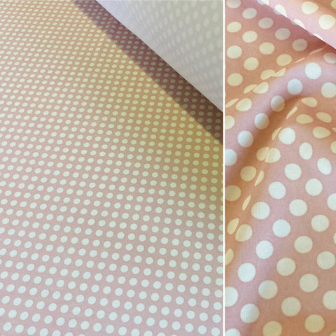 Pink and Off White Polka Dot Spot Lycra Fabric - 1m