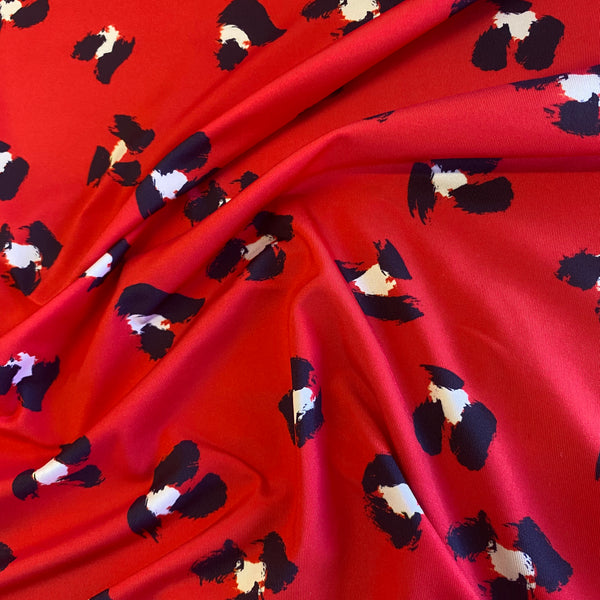 Red Black & White Leopard Animal Print Nylon Lycra Swim Fabric - 1m