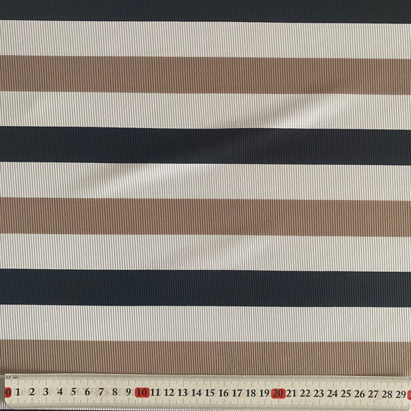 Gold / Copper & Black & White Striped Ribbed Lycra Fabric - 1m
