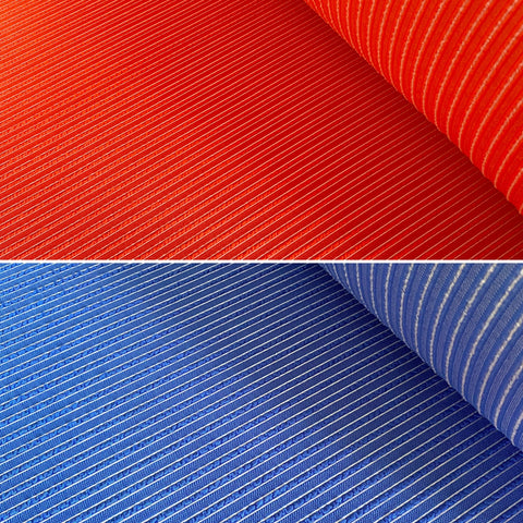 Tissu Lycra Texturé Câble Orange Rouge &amp; Bleu &amp; Blanc - 1m