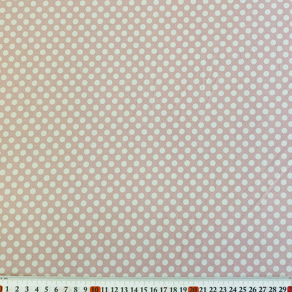 Pink and Off White Polka Dot Spot Lycra Fabric - 1m