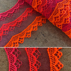Pink & Orange Fluro Scallop Embroidery Edging “Lace” (56mm Wide) - 1m