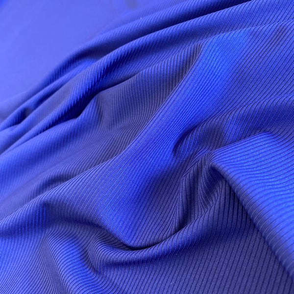 Tissu Lycra Côtelé Rayé Bleu Cobalt - 1m