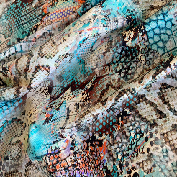 Turquoise “Liechtenstein” Snakeskin Animal Print Nylon Lycra Swim Fabric - 1m