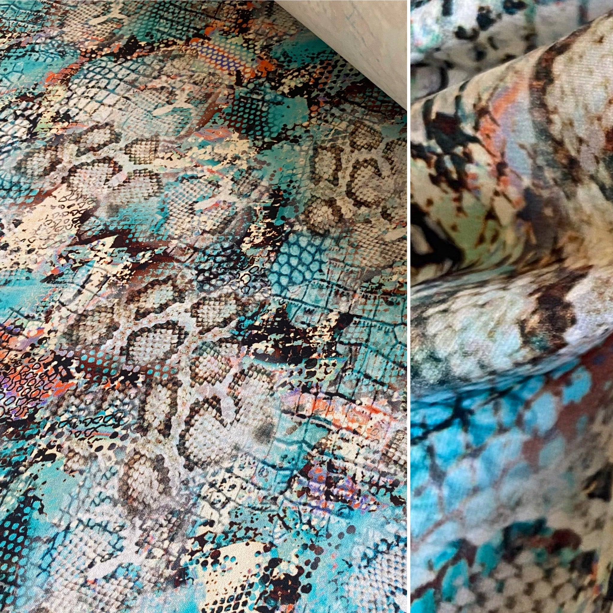 Tissu de bain en nylon et lycra imprimé animal peau de serpent turquoise « Liechtenstein » - 1 m