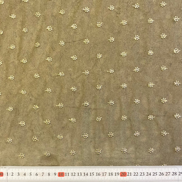 Quartz Grey or Olive Green Crown Spotty Lightweight Stretch or Rigid Embroidery Mesh Tulle Net - 1m