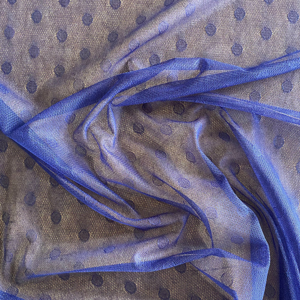 Filet de tulle à mailles rigides et légères à pois bleu marine/bleu royal (toutes les couleurs) - 1 m