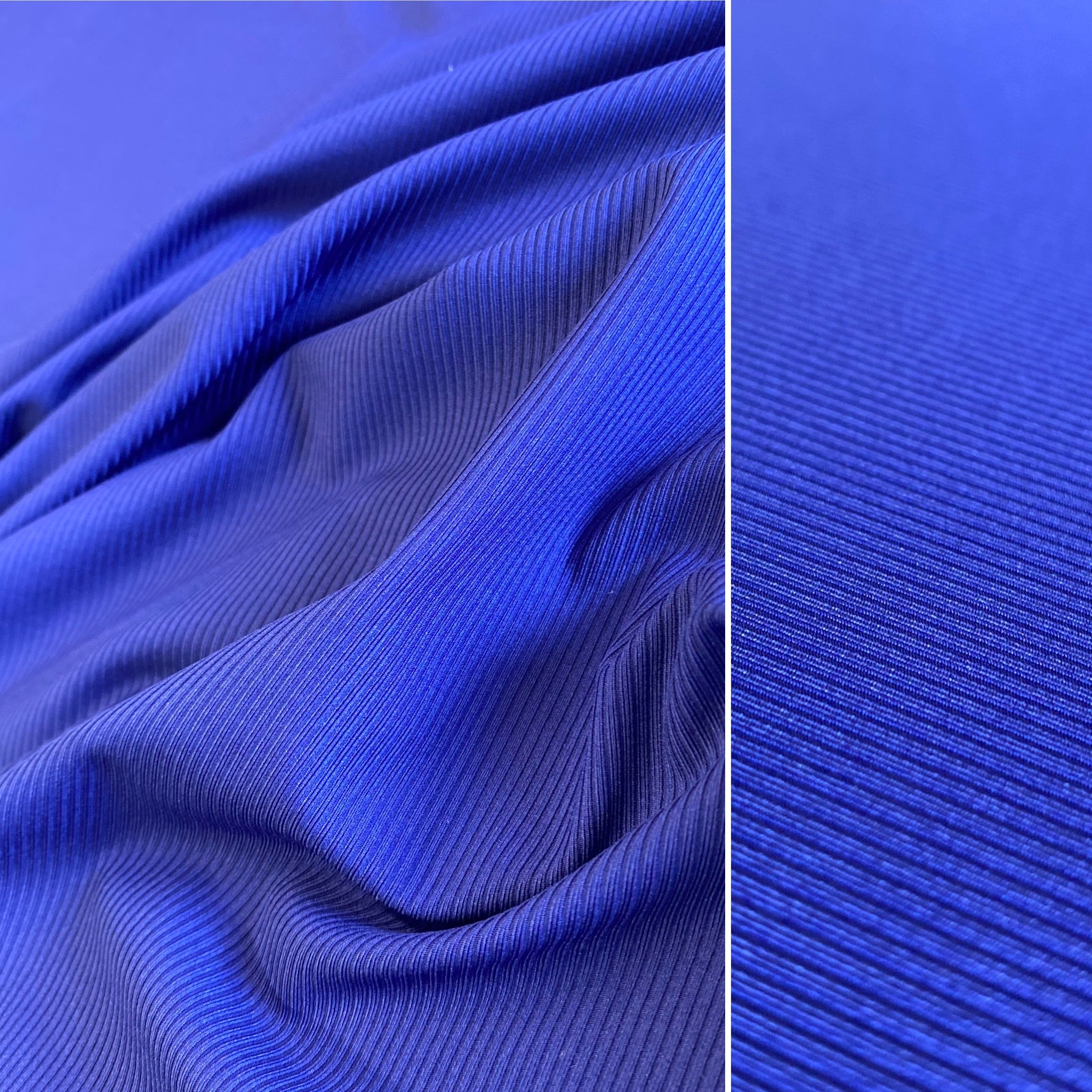 Cobalt Blue Striped Ribbed Lycra Fabric - 1m