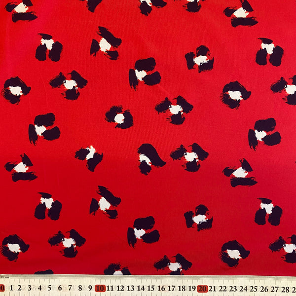 Red Black & White Leopard Animal Print Nylon Lycra Swim Fabric - 1m