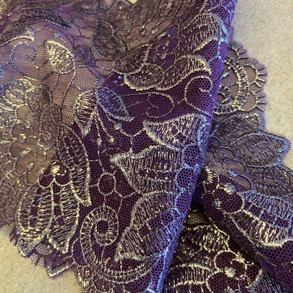 Shiny Blackberry Floral Mirror Thread Embroidery Galloon Edging “Lace” (15cm wide) - 1m