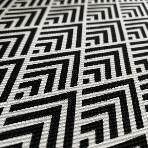 Black & White Square Graphic Diamond Deco Waffle Textured Print Lycra Fabric - 1m