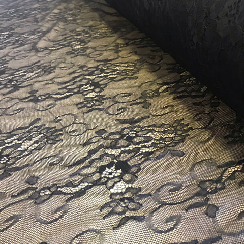 Black Allover Rigid Leavers Lace (125cm wide) - 1m