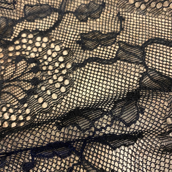 Black Sophie Hallette Allover Rigid Leavers Lace (130cm wide) - 1m