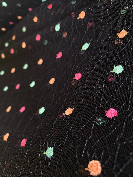 Navy “Cosmic” Spotty Soft Lightweight Allover Embroidery Mesh Tulle Net (140cm wide) - 1m