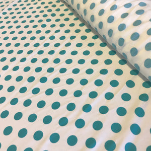 Aqua Blue & White Polka Dot Spot Lycra Fabric 1m