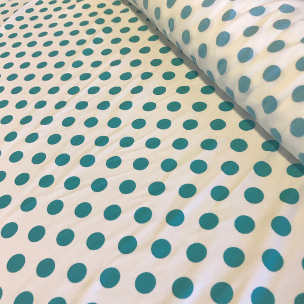 Aqua Blue & White Polka Dot Spot Lycra Fabric 1m