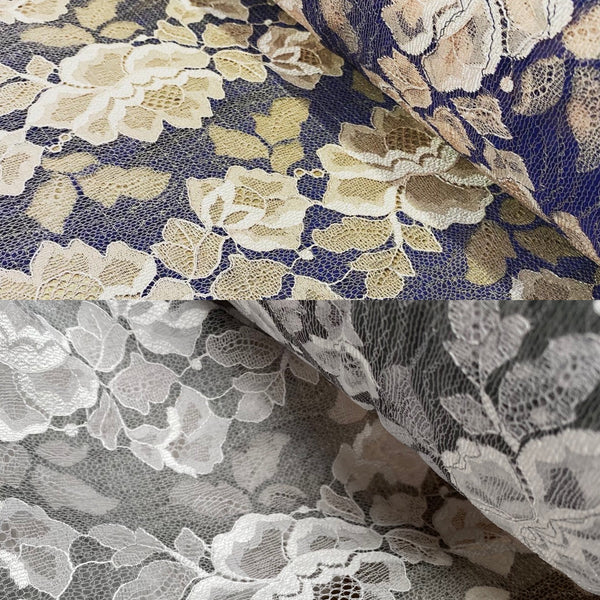 Cream / Blue & Off White / Grey Allover Rigid Lace (150cm wide) - 1m