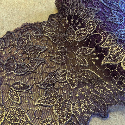 Shiny Blackberry Floral Mirror Thread Embroidery Galloon Edging “Lace” (15cm wide) - 1m