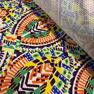 Stretch Multi Colour Graphic Tribal Shield Waffle Print Lycra Fabric - 1m