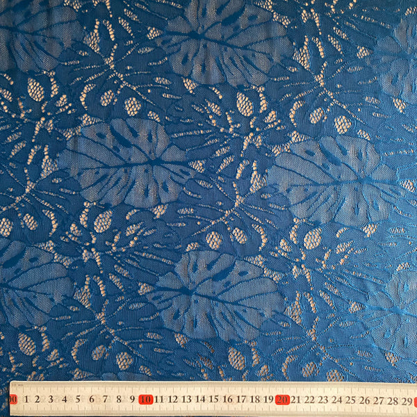 Filet de tulle en maille extensible douce et légère en dentelle de feuille de palmier noire ou bleue (110 cm de large) - 1 m