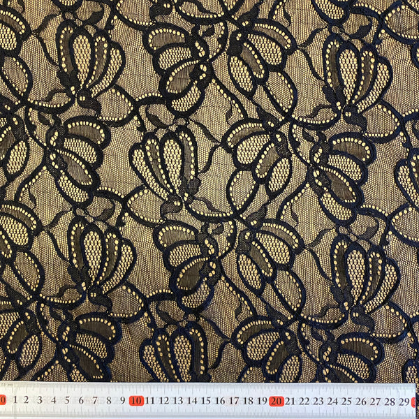 Black Sophie Hallette Allover Stretch Corded Lace (130cm wide) - 1m